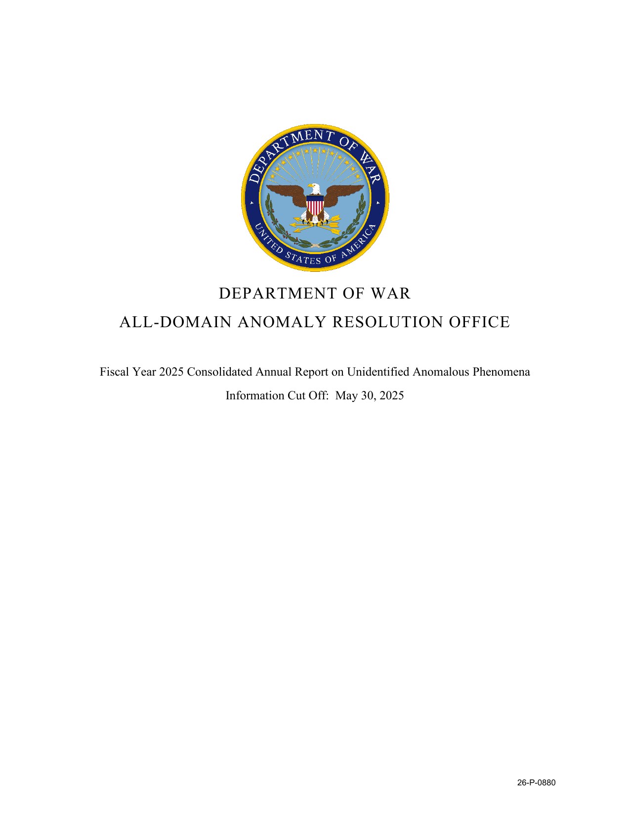 Cover page of AARO's Fiscal Year 2025 Consolidated Annual Report on UAP