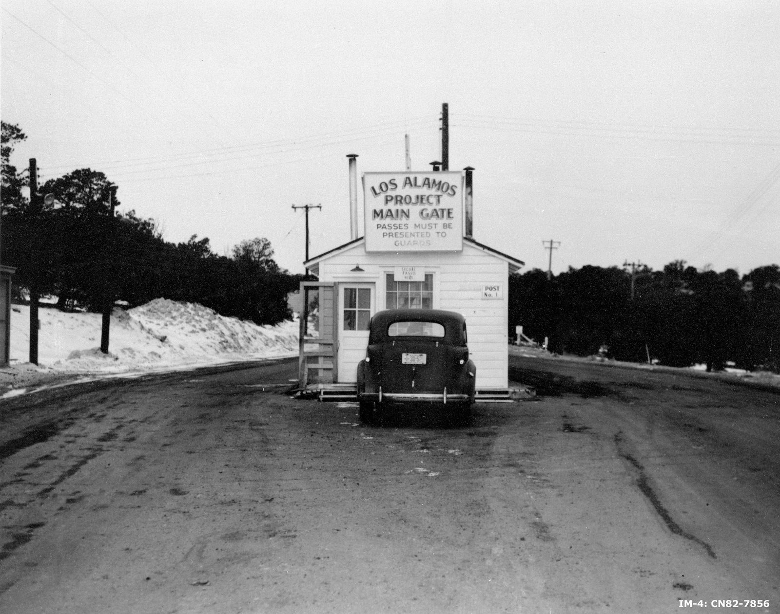 The Los Alamos Project main gate guard post in 1943